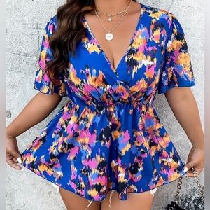 Abstract Print Peplum Blouse